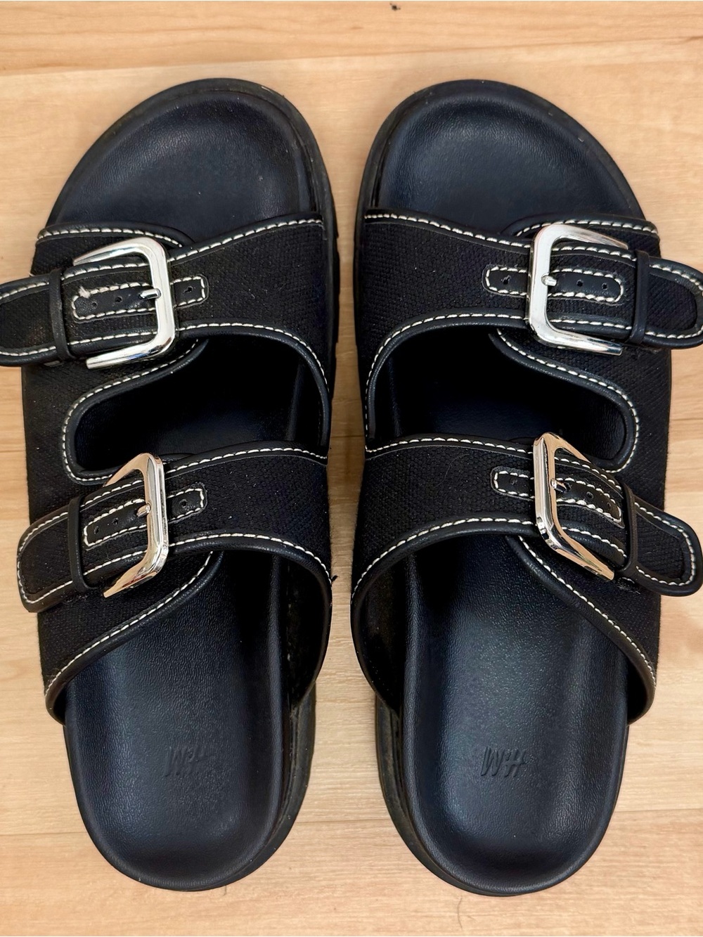 H&M Women’s Black Double-Buckle Slide Sandals